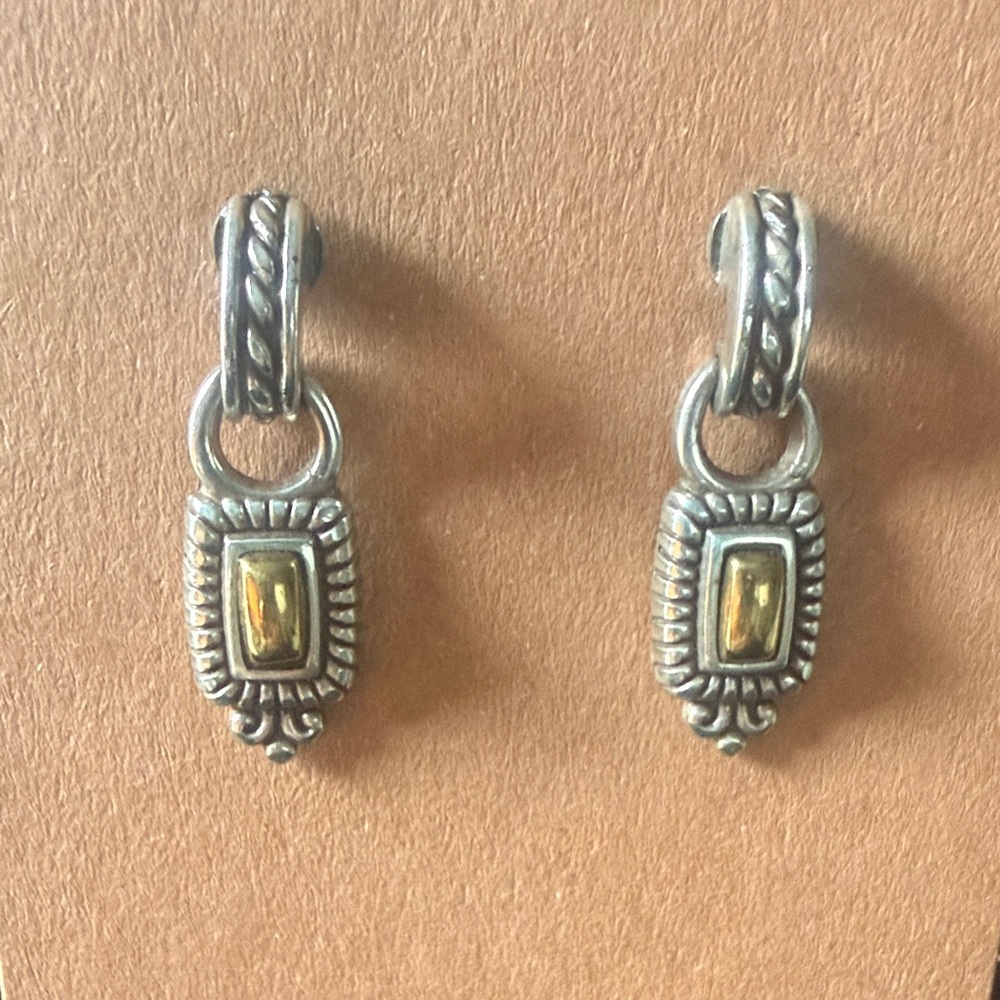 Brighton Vintage Two Tone Silver Gold Drop Earrings 1” Elegant Classic